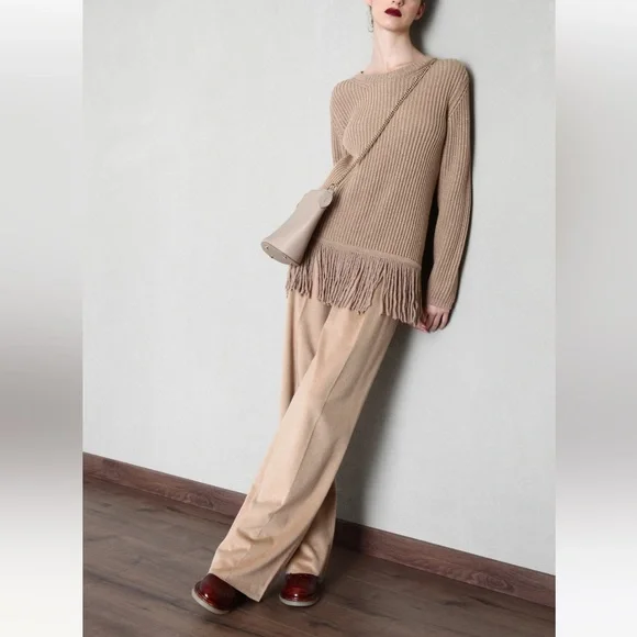 MaxMara label-cutWoman Anagni Fringed MetallicRibbed Wool-Blend Sweater Gold S,M - Picture 4 of 13